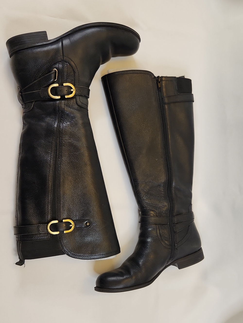 Wide Calf Naturalizer Black Over-the-Knee Leather Boots with Gold Buckles
